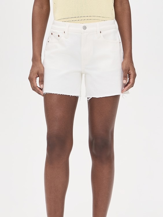 Good American White High Rise Cut Off Bermuda Denim Jean Shorts Size 8/29 Nwt
